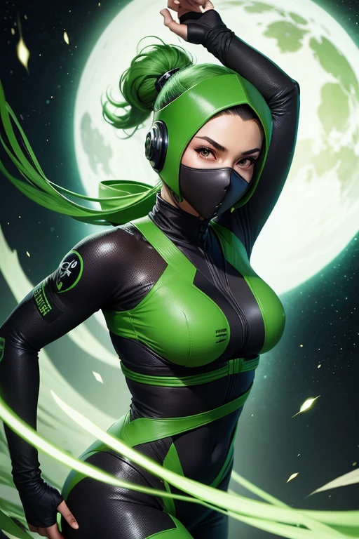 Intergalactic ninja,andando em uma floresta com chamas verdes
