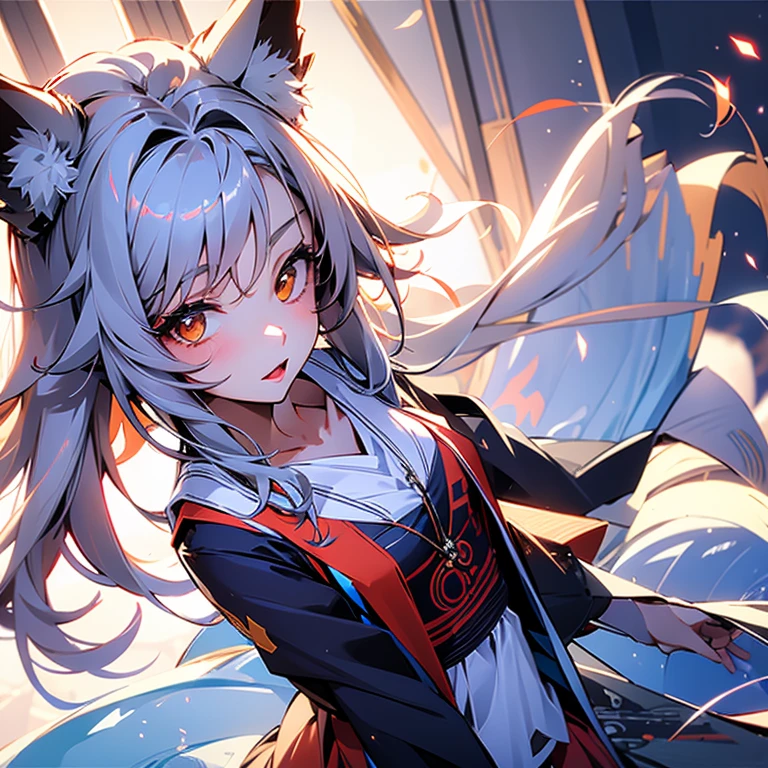 One Girl, Fox Girl, Fox's Tail, Nine-Tailed Fox,Fox Ears, Black colored hair, Fox Makeup,One Girl, Kimono with open chest, Body size is 100-70-90!, Nice body, Avatar, face, Open chest, lewd face, Dominant representation, naughty face, Big Breasts, Emphasize cleavage,Show bare skin, Skin is visible, With legs apart, Show off your thighs, With legs apart, A beautifully patterned kimono,red and black kimono, Kimono with flowing water pattern, I can see her cleavage, Muscular, Uplifting, Abdominal muscles, Exposed skin, Long Hair, Skin Texture, Soft breasts, Large Breasts, Standing in a grassy field, outside, Blue sky,Composition facing directly ahead, Developmental atmosphere, god秘的な絵, god々Cool atmosphere