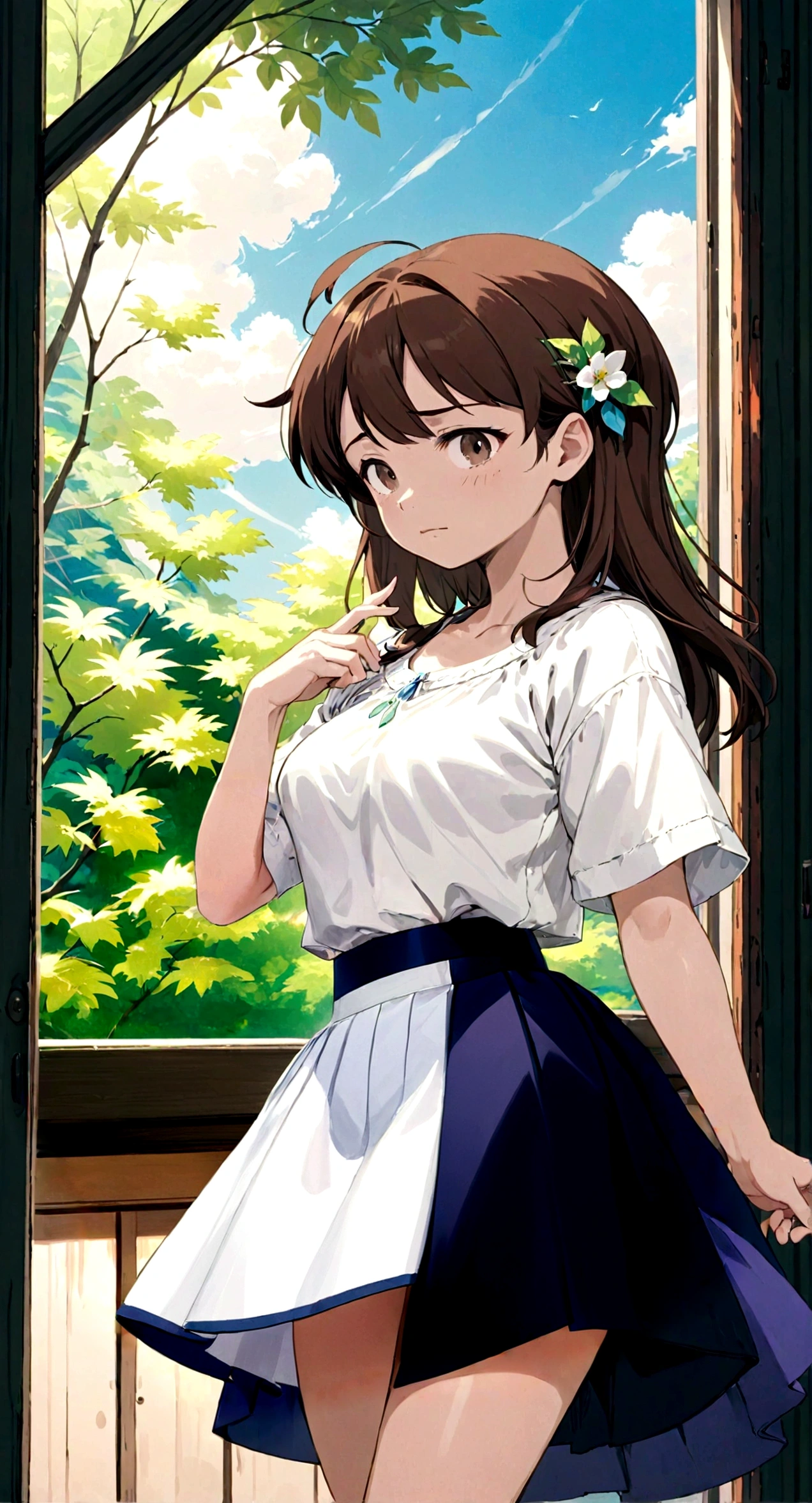 A skirt puffed up by the strong wind、、Skirt that is flipped、
裏地がI can see it 、White lining、I can see it、Anime White Panties、Crotch is visible