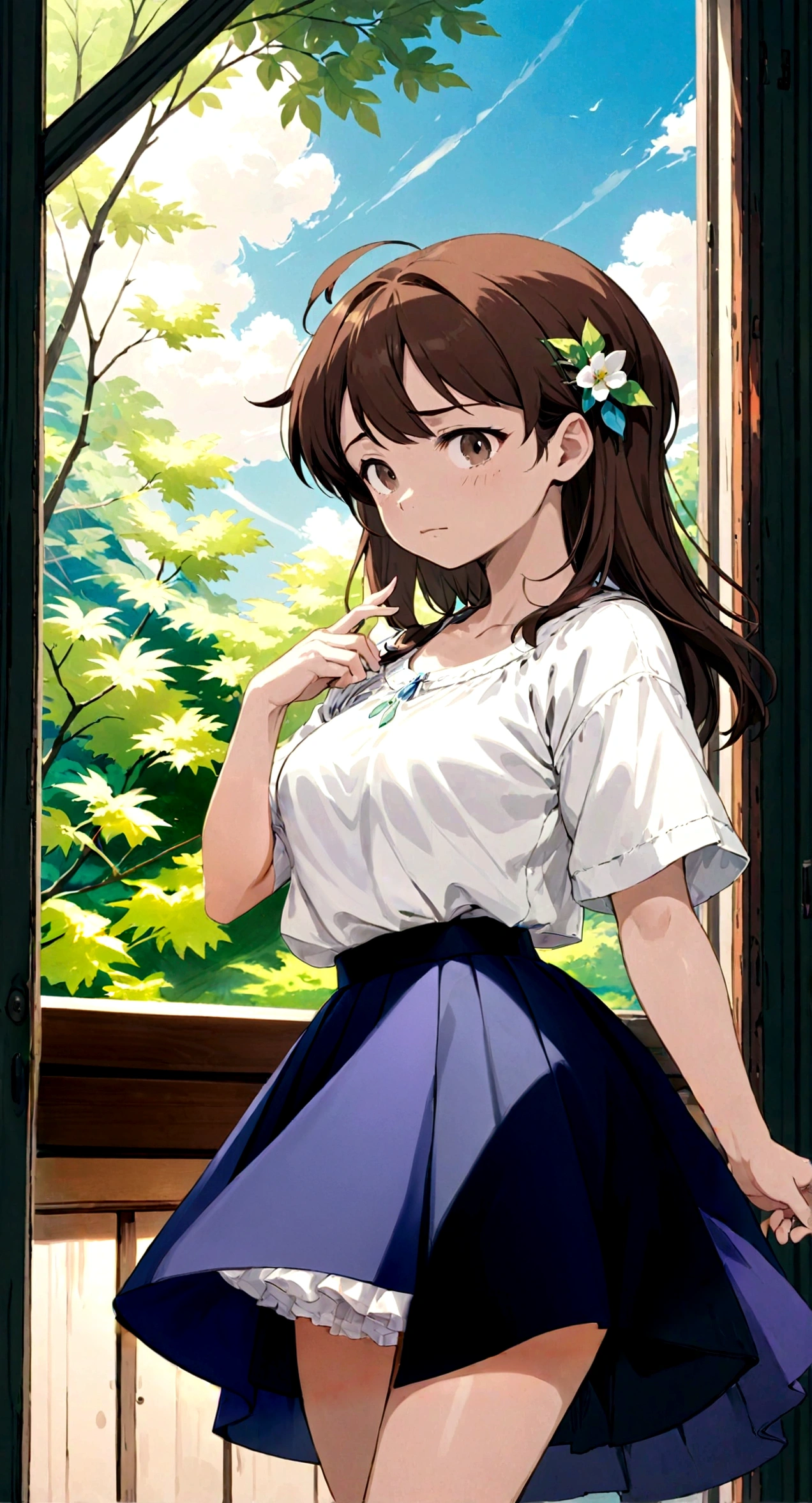 A skirt puffed up by the strong wind、、Skirt that is flipped、
裏地がI can see it 、White lining、I can see it、Anime White Panties、Crotch is visible