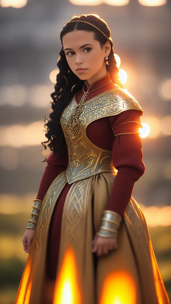 (masterpiece), (extremely intricate:1.3), (realistic), portrait of a girl, the most beautiful in the world, (medieval armor), metal reflections, upper body, outdoors, intense sunlight, far away castle, professional photograph of a stunning woman detailed, sharp focus, dramatic, award winning, cinematic lighting, octane render unreal engine, volumetrics dtx, (film grain, blurry background, blurry foreground, bokeh, depth of field, sunset, motion blur:1.3), chainmail