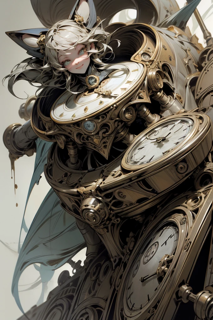 horror style, super fine illustration, highly detailed, dynamic angle,best detailed, 8k, Wall covered with many clocks. Blake. Robot looks at the clocks.droid,MECA,human_no,Proof of Existence,{masterpiece},{Super detailed},{high quality},Alice in Wonderland,/Fearless smile,Perfect Face,Disillusioned