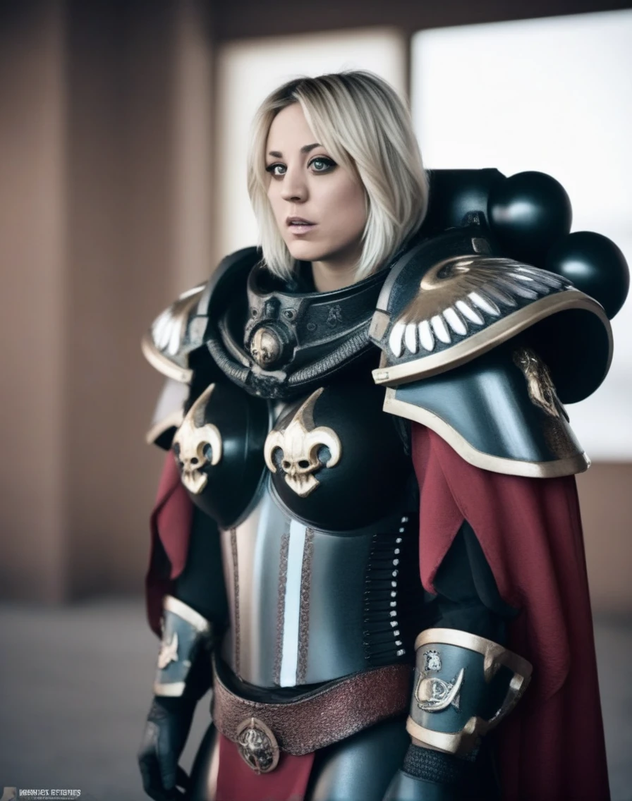 KaleyCuoco,High Quality, Intricately Detailed, Hyper-Realistic cosplay ((adepta sororitas)) in power-armor from the Dark-angels,,  Portrait Photography, Volumetric Lighting, Full Character, 4k