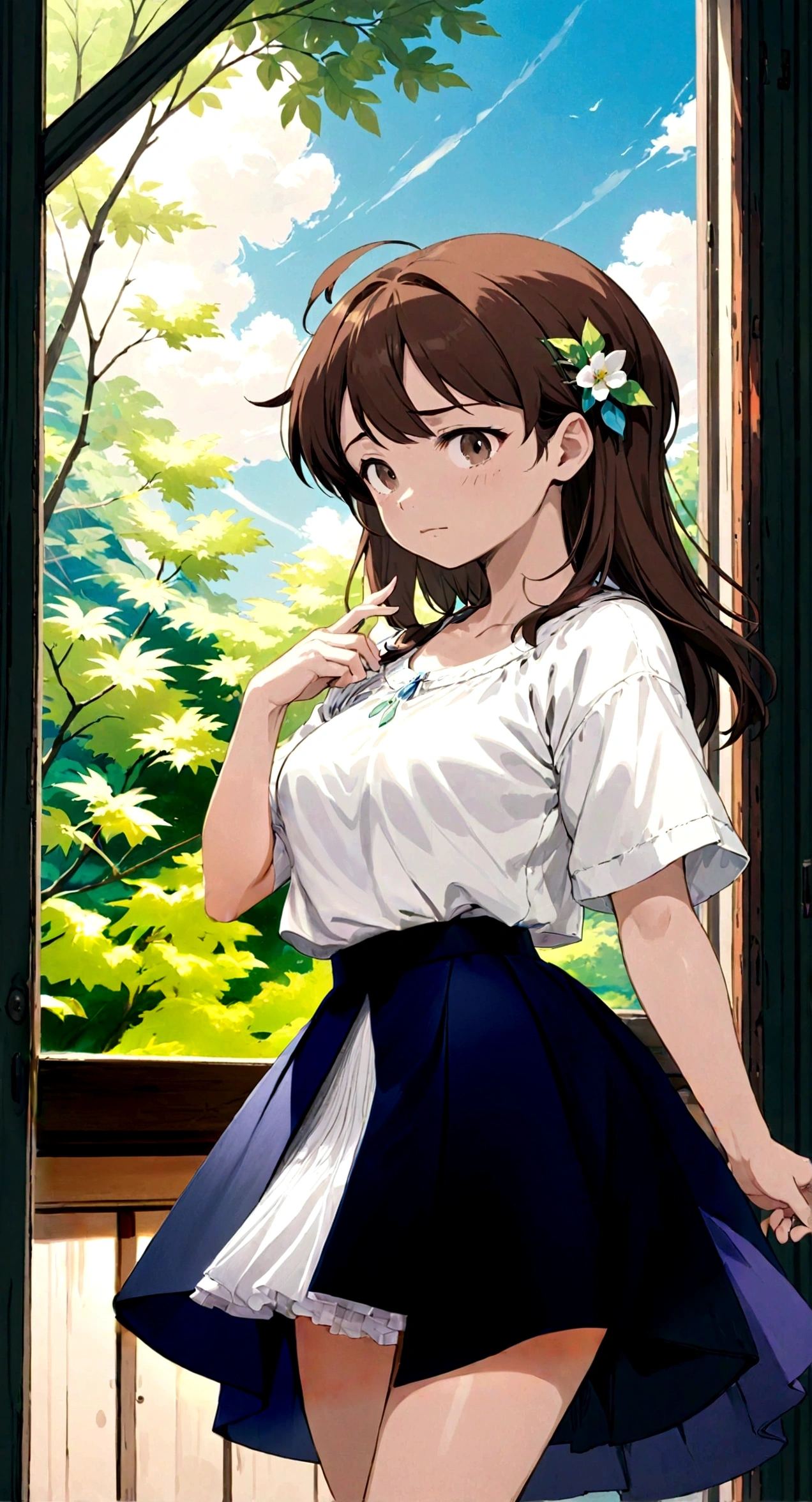 A skirt puffed up by the strong wind、、Skirt that is flipped、
裏地がI can see it 、White lining、I can see it、Anime White Panties、Crotch is visible