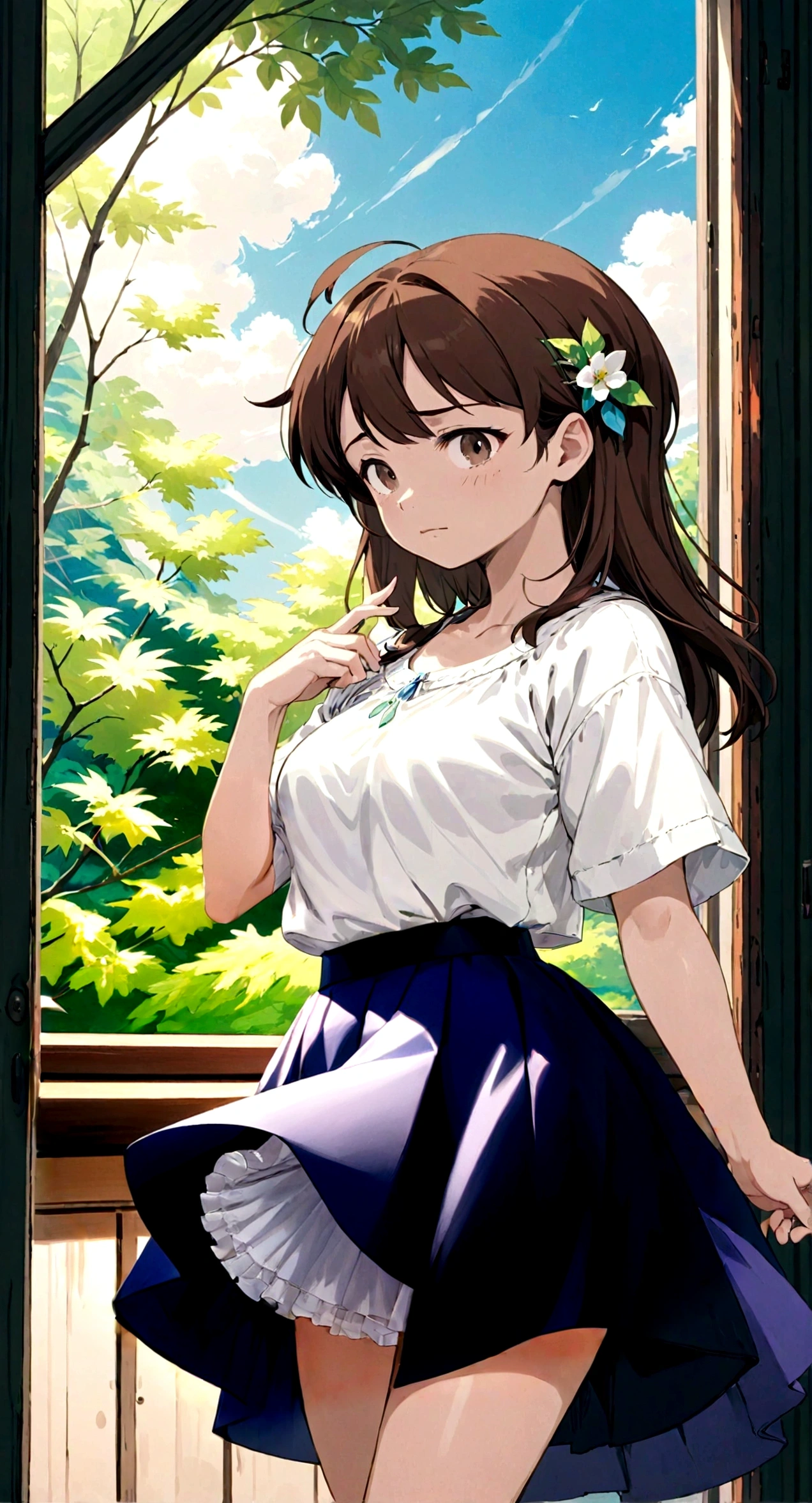 A skirt puffed up by the strong wind、、Skirt that is flipped、
裏地がI can see it 、White lining、I can see it、Anime White Panties、?????? is visible