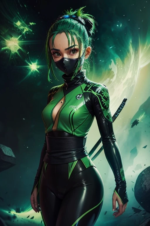 Uma floresta,fogo verde raios,Intergalactic ninja,ciborgues,