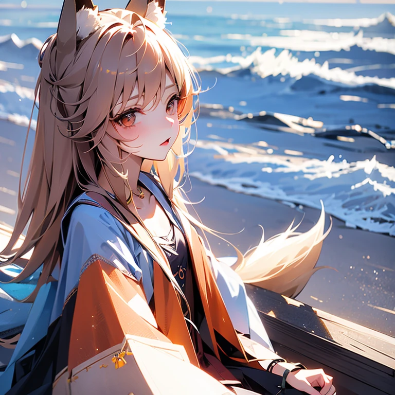One Girl, Fox Girl, Fox's Tail, Nine-Tailed Fox,Fox Ears, Black colored hair, Fox Makeup,One Girl,  Kimono with open , Body size is 100-70-90!, Nice body, Avatar, face, Open ,  face, Dominant representation,  face, , Emphasize cleavage,Show , Skin is visible, With , Show off your thighs, M-shaped legs, A beautifully patterned kimono,Red and black flowing water pattern kimono, I can see her cleavage, Muscular, Uplifting, Abdominal muscles, Exposed skin, Long Hair, Skin Texture, Soft , , Standing in a grassy field, outside, Blue sky, Composition facing directly ahead, Grab your  with both hands, Fingers digging into , Gravure pose, Developmental atmosphere, god秘的な絵, god々Cool atmosphere