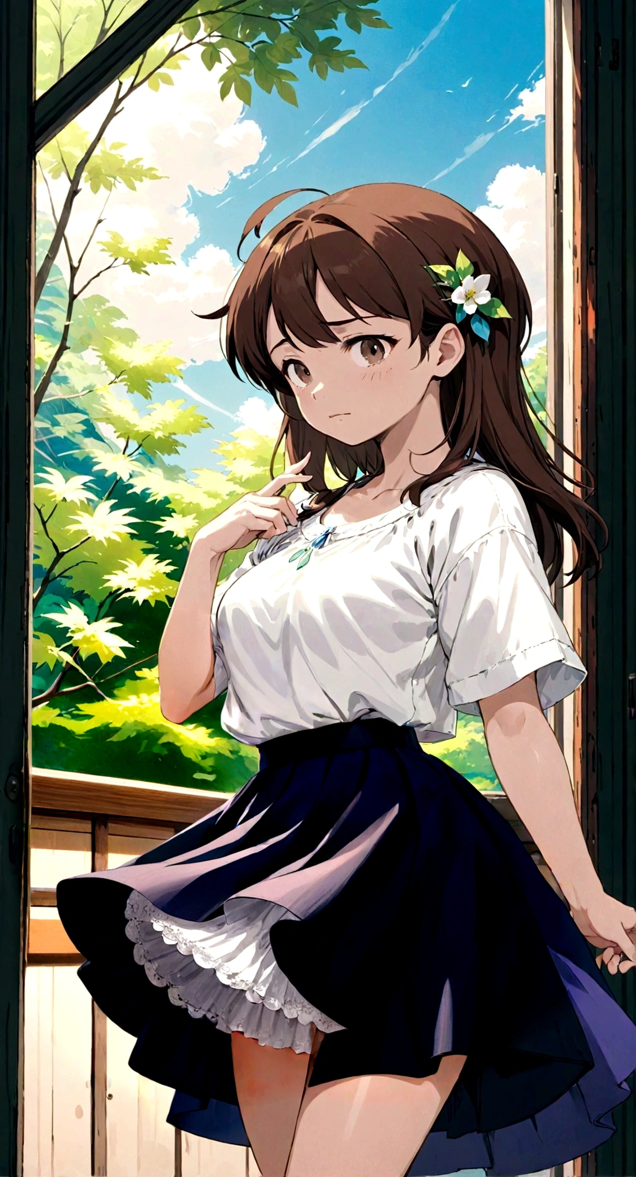 A skirt puffed up by the strong wind、、Skirt that is flipped、
裏地がI can see it 、White lining、I can see it、Anime White Panties、Crotch is visible