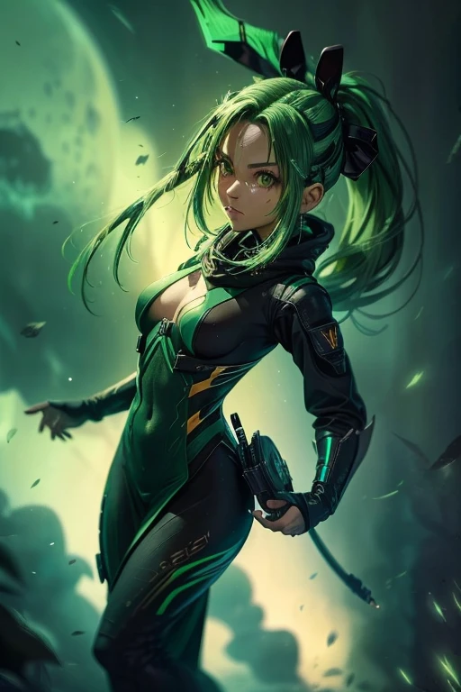 (Uma floresta)fogo verde raios,intergalactic cyber ninja,cabelo longo