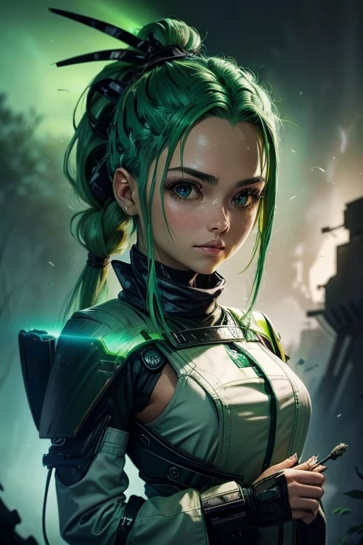 (Uma floresta)fogo verde raios,intergalactic cyber ninja,cabelo longo