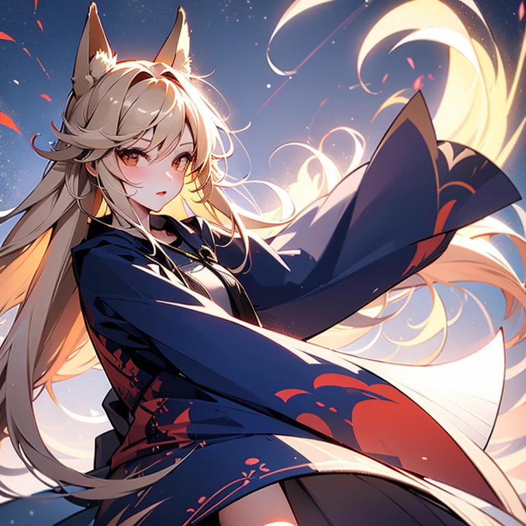 One Girl, Fox Girl, Fox&#39;s Tail, Nine-Tailed Fox,Fox Ears, Black colored hair, Fox Makeup,One Girl,  Kimono with open chest, Body size is 100-70-90!, Nice body, Avatar, face, Open chest, lewd face, Dominant representation, naughty face, Big Breasts, Emphasize cleavage,Show bare skin, Skin is visible, Show off your thighs, A beautifully patterned kimono,Red and black flowing water pattern kimono, I can see her cleavage, Muscular, Uplifting, Abdominal muscles, Exposed skin, Long Hair, Skin Texture, Soft breasts, Large Breasts, Standing in a grassy field, outside, Blue sky, Composition facing directly ahead, Grab your breasts with both hands, Fingers digging into breasts, Gravure pose, Developmental atmosphere, god秘的な絵, god々Cool atmosphere