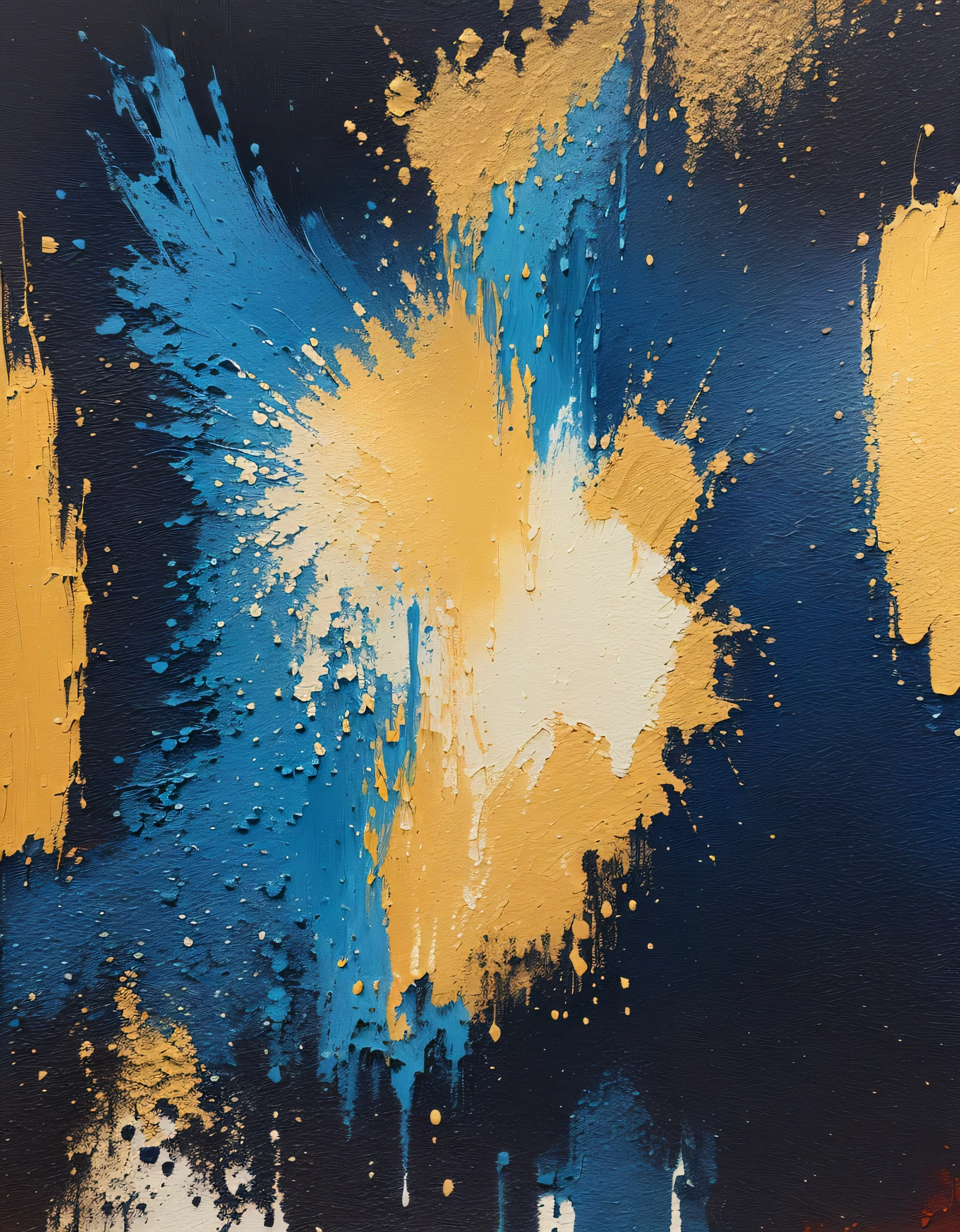 (golden brush, brush background) there is a painting of a man with a hat and a blue background, pintura abstrata fabric texture, stained acrylic paint, painted in high resolution, textura pintada, pinceladas abstratas, tinta manchada com faca de paleta, assombrando lindas pinceladas, Prussian blue and raw sienna, oil paint brands, pintura abstrata. 8K, pinceladas texturizadas, brushstrokes oil painting