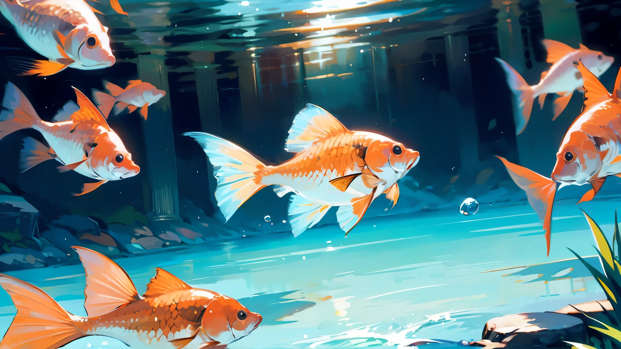 goldfish swims, Beautiful, amazing background