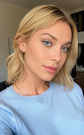 belle blonde en pull sexy rouge yeux bleus femme magnifique