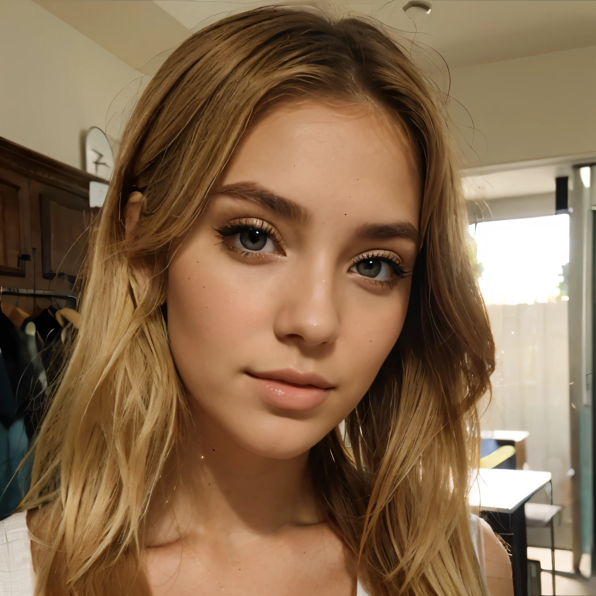 femme blonde, beau visage, brown eyes