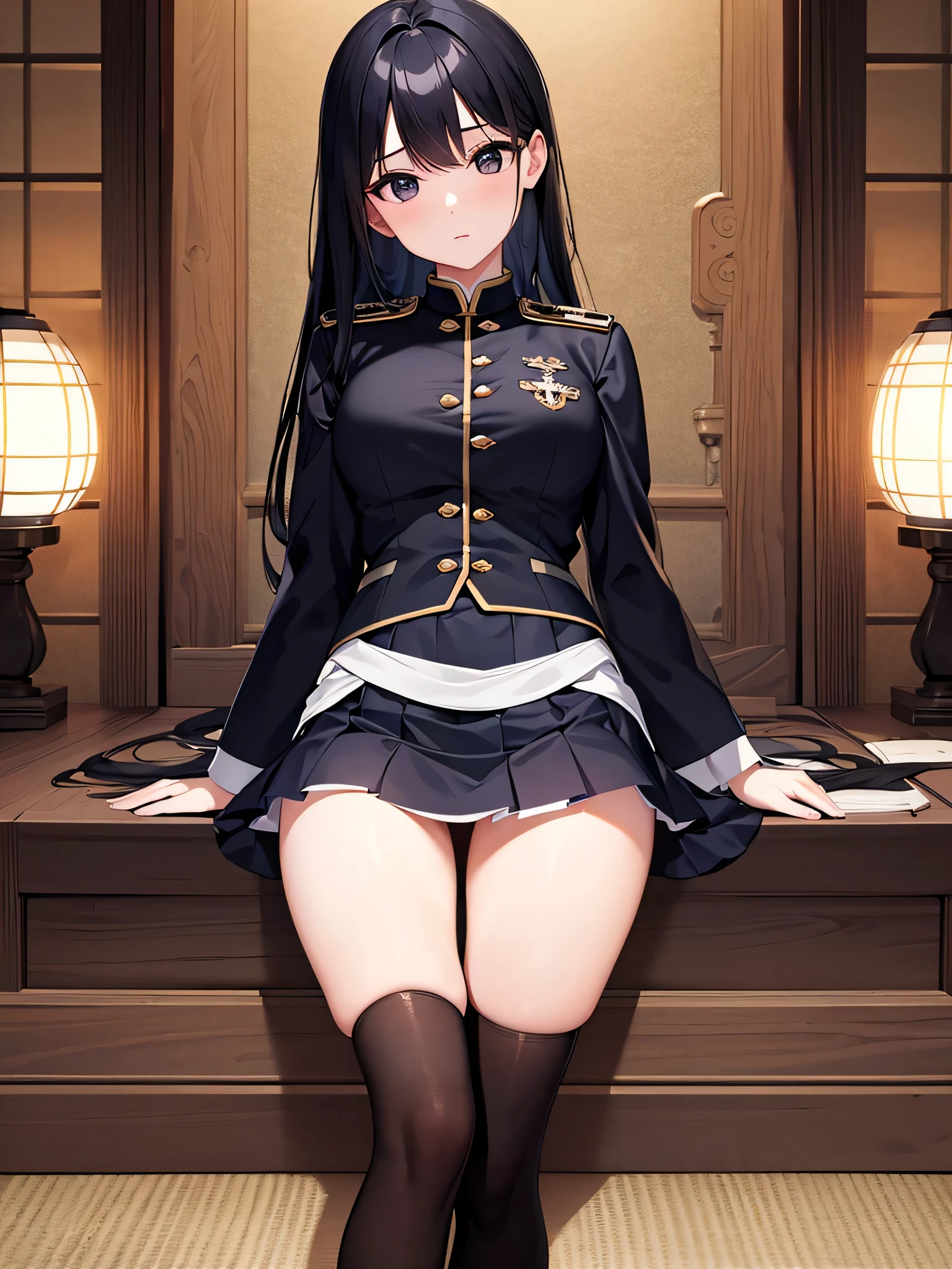 Highest quality、Masterpiece、8k、Japanese women、High school girls、sexy、Slender figure、Beautiful feet、uniform、mini skirt、black tights、Realistic hands、whole body