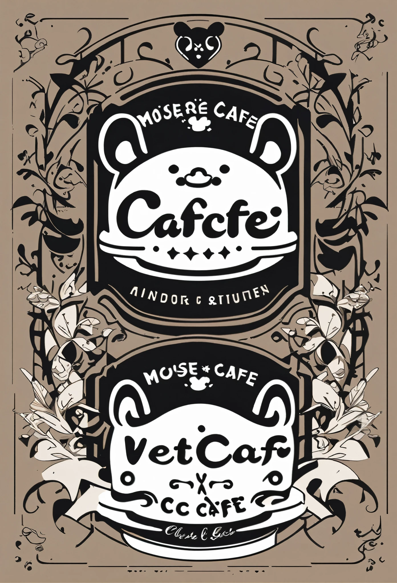 mouse cafe, logo, vector, line art, design, inspiration, straight, symmetry