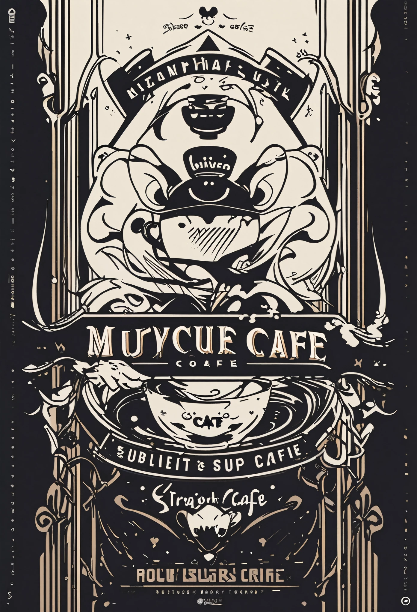 mouse cafe, logo, vector, line art, design, inspiration, straight, symmetry,