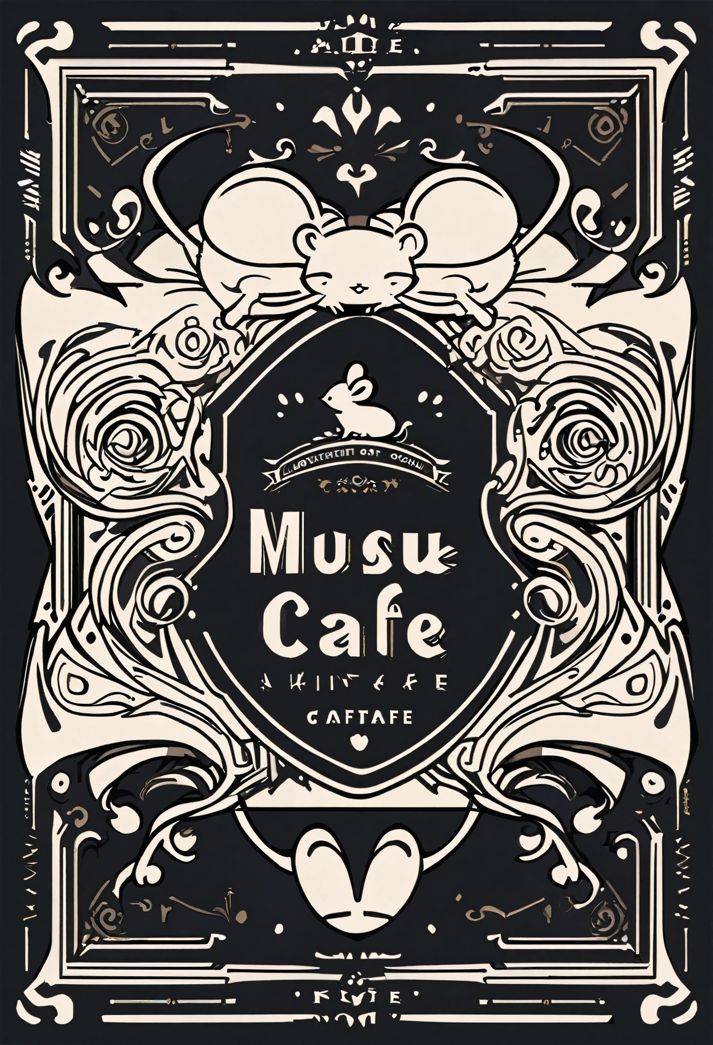 mouse cafe, logo, vector, line art, design, inspiration, straight, symmetry,