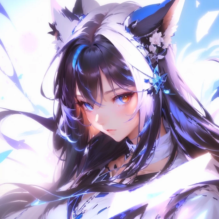 Anime girl with long hair and horns in a blue dress, Beautiful anime cat girl, From Arknights, Very Beautiful Anime Cat Girl, Anime Art Wallpapers 8K, Beautiful anime portraits, White fox, anime art wallpaper 4k, anime art wallpaper 4k, artstation pixivでトレンド, Stunning Anime Face Portraits, anime wallpaper 4k, anime wallpaper 4k