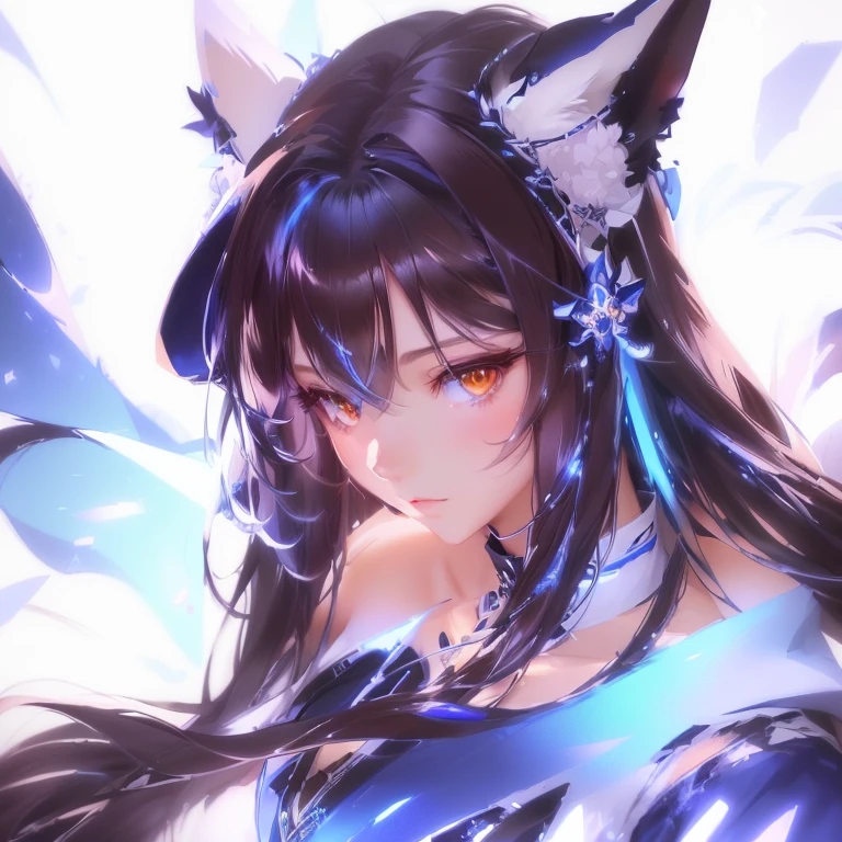 Anime girl with long hair and horns in a blue dress, Beautiful anime cat girl, From Arknights, Very Beautiful Anime Cat Girl, Anime Art Wallpapers 8K, Beautiful anime portraits, White fox, anime art wallpaper 4k, anime art wallpaper 4k, artstation pixivでトレンド, Stunning Anime Face Portraits, anime wallpaper 4k, anime wallpaper 4k