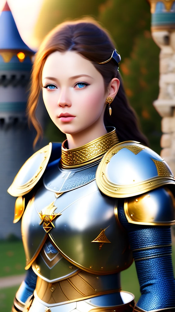 (masterpiece), (extremely intricate:1.3), (realistic), portrait of a girl, the most beautiful in the world, (medieval armor), metal reflections, upper body, outdoors, intense sunlight, far away castle, professional photograph of a stunning woman detailed, sharp focus, dramatic, award winning, cinematic lighting, octane render unreal engine, volumetrics dtx, (film grain, blurry background, blurry foreground, bokeh, depth of field, sunset, motion blur:1.3), chainmail