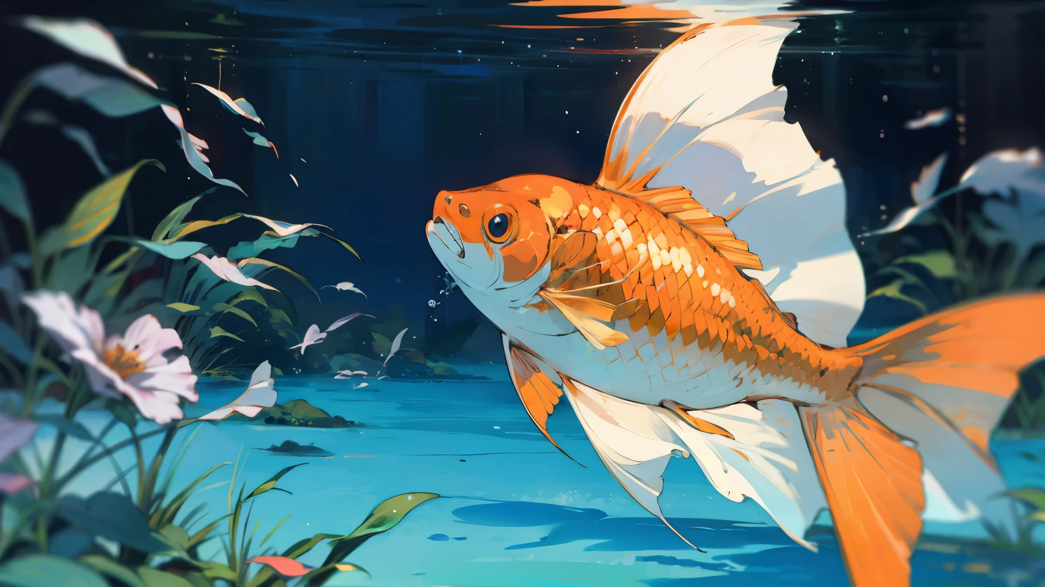 goldfish swims, Beautiful, amazing background