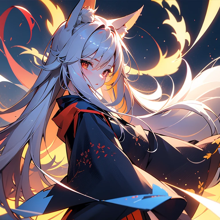 One Girl, Fox Girl, Fox&#39;s Tail, Nine-Tailed Fox,Fox Ears, Black colored hair, Fox Makeup,One Girl,  Kimono with open chest, Body size is 100-70-90!, Nice body, Avatar, face, Open chest, lewd face, Dominant representation, naughty face, Big Breasts, Emphasize cleavage,Show bare skin, Skin is visible, Show off your thighs, A beautifully patterned kimono,Red and black flowing water pattern kimono, I can see her cleavage, Muscular, Uplifting, Abdominal muscles, Exposed skin, Long Hair, Skin Texture, Soft breasts, Large Breasts, Standing in a grassy field, outside, Blue sky, Composition facing directly ahead, Grab your breasts with both hands, Fingers digging into breasts, Gravure pose, Developmental atmosphere, god秘的な絵, god々Cool atmosphere