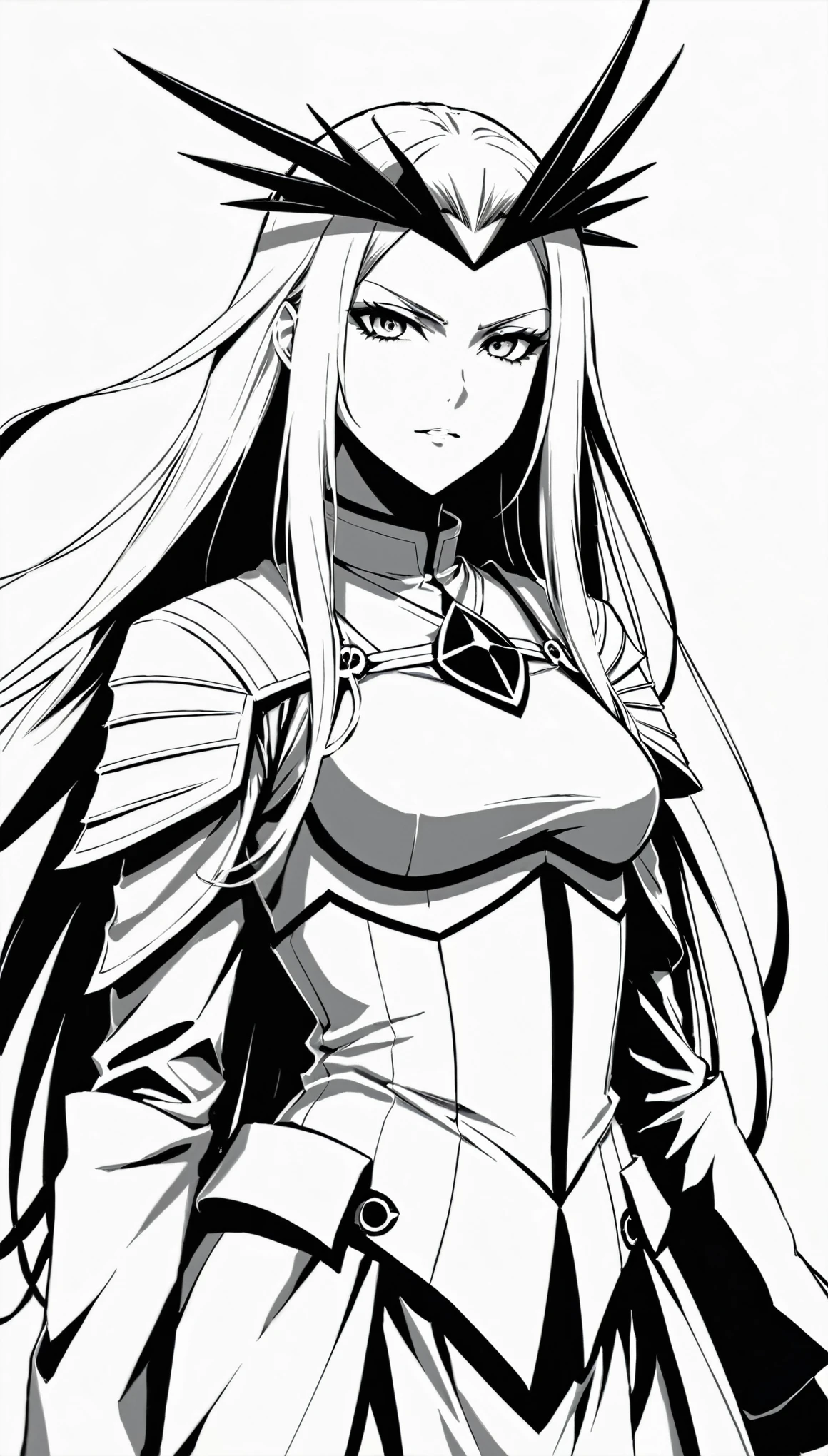 in sytle of KUBO TITE,
1girl,girl focus,
BREAK
bleach sytle,long_hair,death overlord,captain white,partially colored,