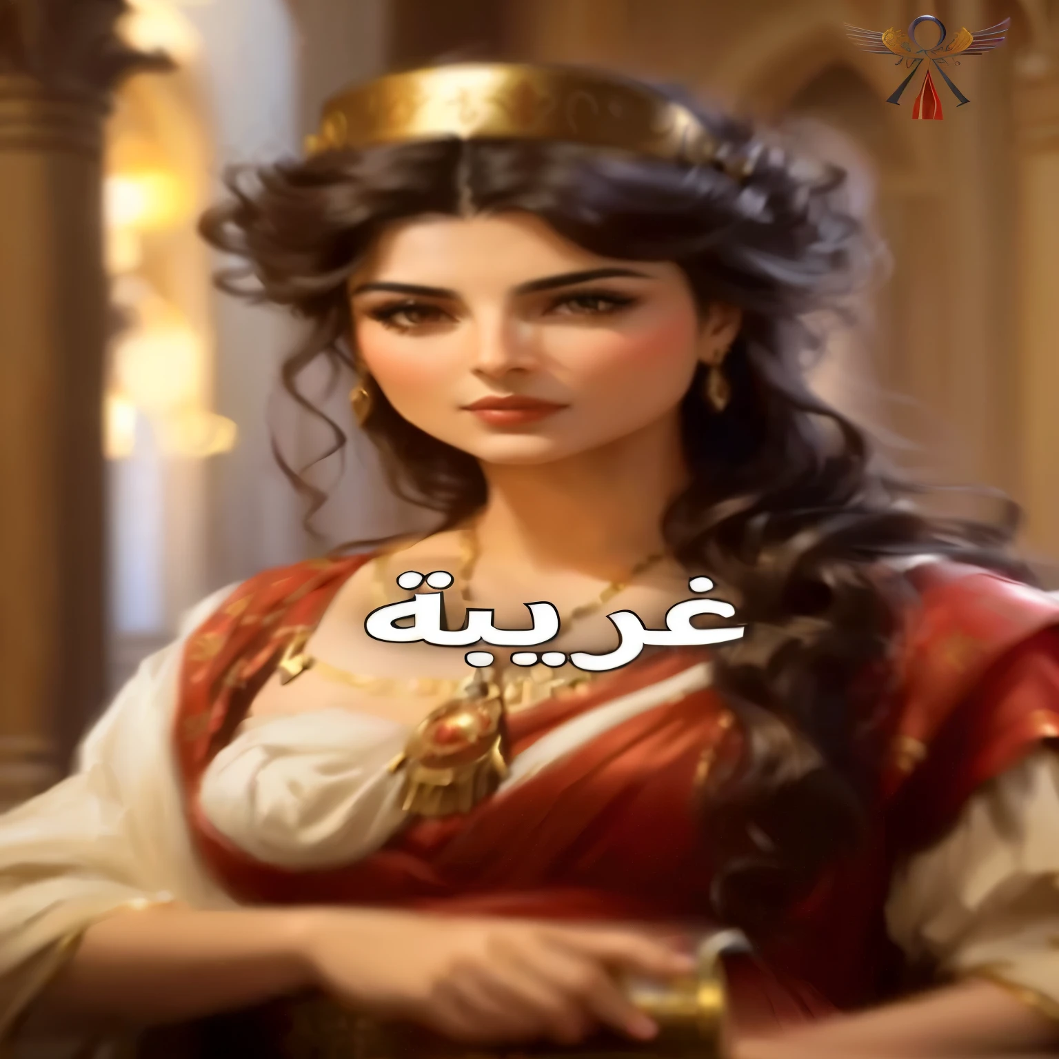 Woman wearing a red dress and a crown on her head, greek ameera al taweel, In the style of potter art, Persian princess, Maya Ali as D&of Maji, Arab princess, actor, arab ameera al taweel, Persian queen, Ancient lipo princess, Maya Ali as D&of Sahir