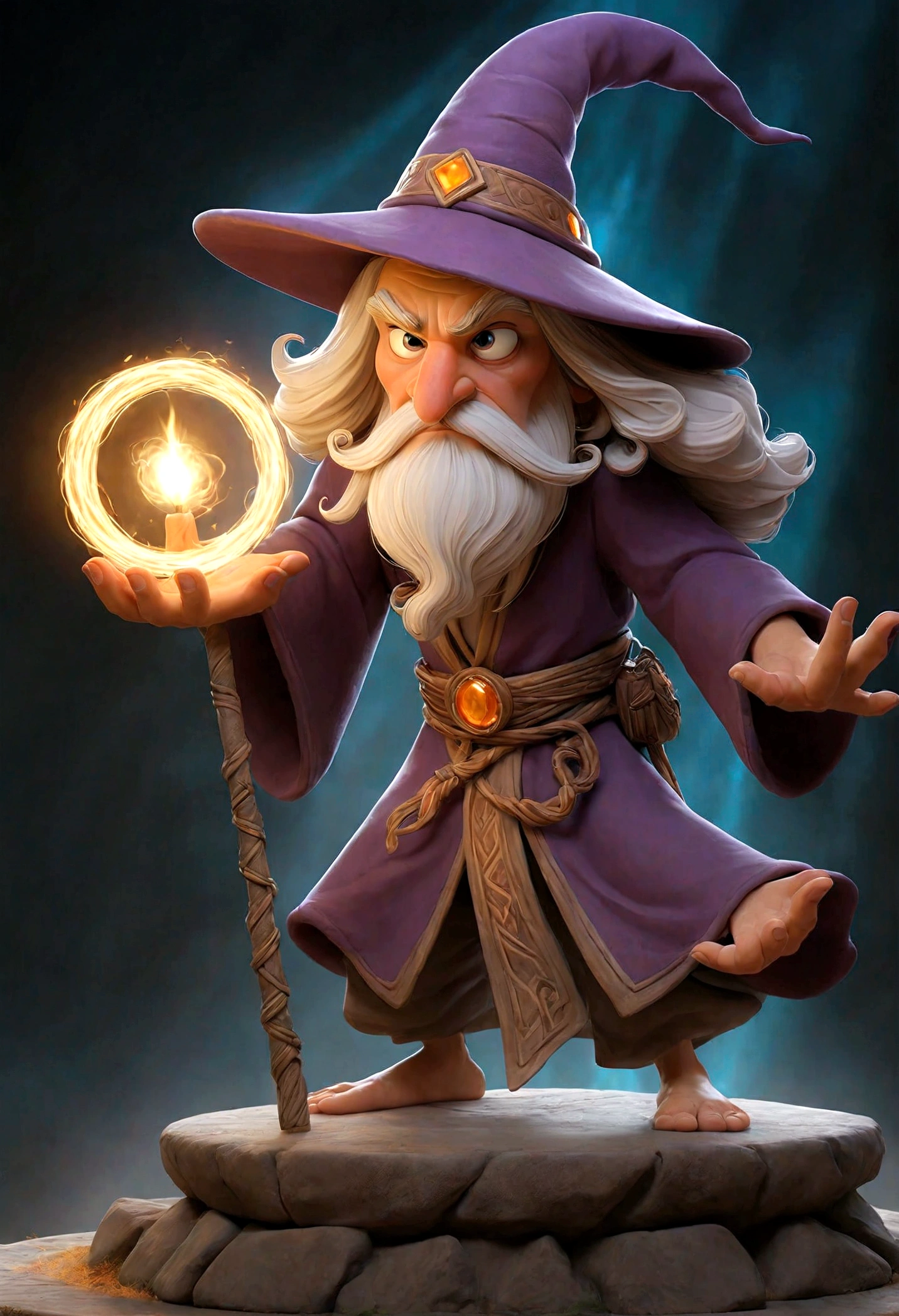 The magician is standing in a magic circle drawn on the floor, com runas brilhantes inscritas em volta dele. Your clothes are long and flowing, feitas de um tecido brilhante que parece estar vibrando com energia arcano. He raises one hand in the air, os dedos estendidos em gestos intricados, while the other hand holds a wooden staff carved with glittering gems. An aura of mystical light surrounds the wizard, irradiando de seu corpo em ondas pulsantes. your eyes are closed, but an intense light shines behind the eyelids, indicating the deep concentration with which he channels the magical power around him. Sparks of arcane energy dance around his hands and staff, forming complex patterns in the air. Ao fundo, the environment appears to distort under the influence of magic, as if the very fabric of reality is being manipulated by the wizard. This is the time when the wizard channels all his knowledge and skill to cast powerful spells., shaping the magical energy around you to your will.