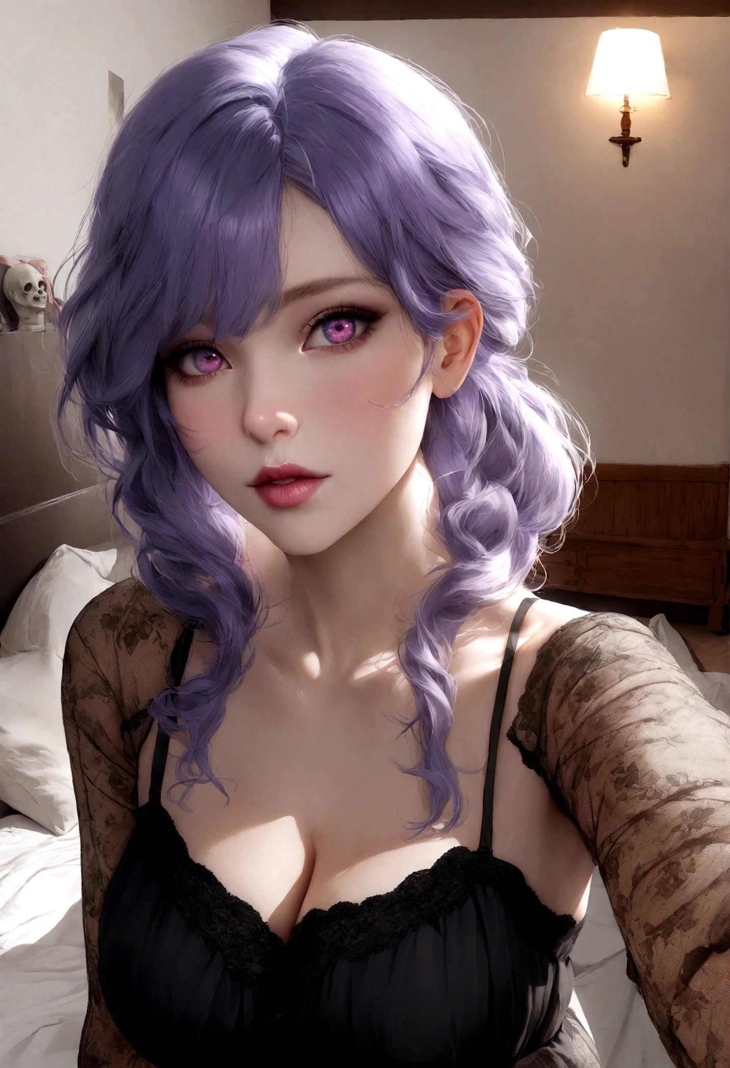 fille sexy aux yeux bleus, ultra realist, Meticulously detailed, cheveux bruns et grands yeux, selfie of a young woman, Yeux de chambre, sans maquillage, maquillage naturel, looking straight at camera, Maquillage subtil, totalement de face