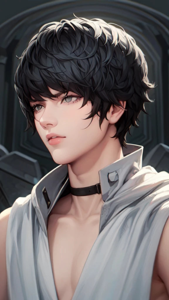 a highly detailed, photorealistic portrait of a young nobleman with short black hair and grey eyes, (4k), black hair color, short hair, with grey eyes, magical modern background, Solo-focal facial treatment for teenagers, dynamic pose, detailed and correct facial structure, perfect face, extremely detailed, Dynamic angle, cowboy shot, The Most Beautiful Shape, elegant, Bright colors, romanticism, atmospheric. Bright, contrasting colors ! photo portrait of a handsome boy in the highest quality
(Masterpiece), (realistic skin texture), extremely detailed, intricate, hyper detailed, high resolution, professional photography, bokeh, depth of field, sharp detail, best quality, 1boy, solo, male half body focus, alba_synduality_noir
