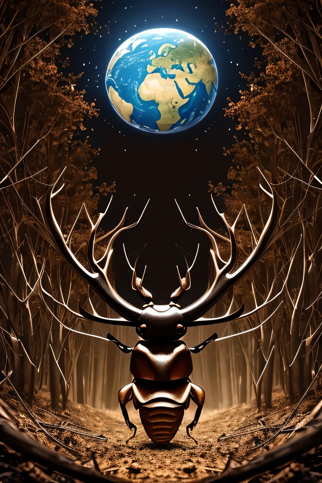 Stag beetle cutting the earth