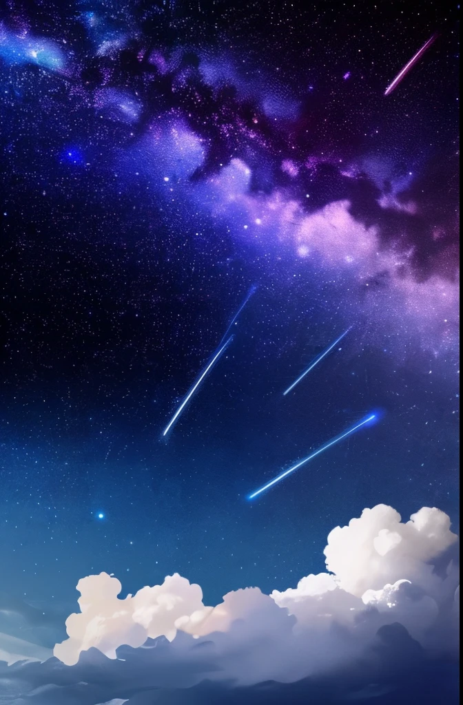 a painting of a night sky with clouds and stars, nebula clouds, nebula sky, space clouds, dramatic nebula sky, beautiful night sky, cosmic sky, interstellar stormy bright sky, dramatic night sky, night clouds, cosmic skies, epic clouds and lighting, atmospheric fantasy sky, purple nebula, in the universe.highly realistic, epic clouds and godlike lighting