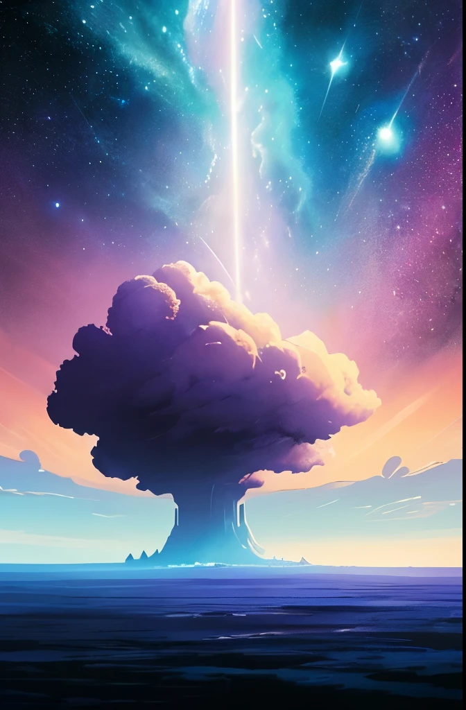 a painting of a night sky with clouds and stars, concept art by Christopher Balaskas, trending on cgsociety, space art, nebula clouds, nebula sky, space clouds, beautiful night sky, dramatic nebula sky, cosmic sky, interstellar stormy bright sky, dramatic night sky, night clouds, cosmic skies, epic clouds and lighting, atmospheric fantasy sky, purple nebula