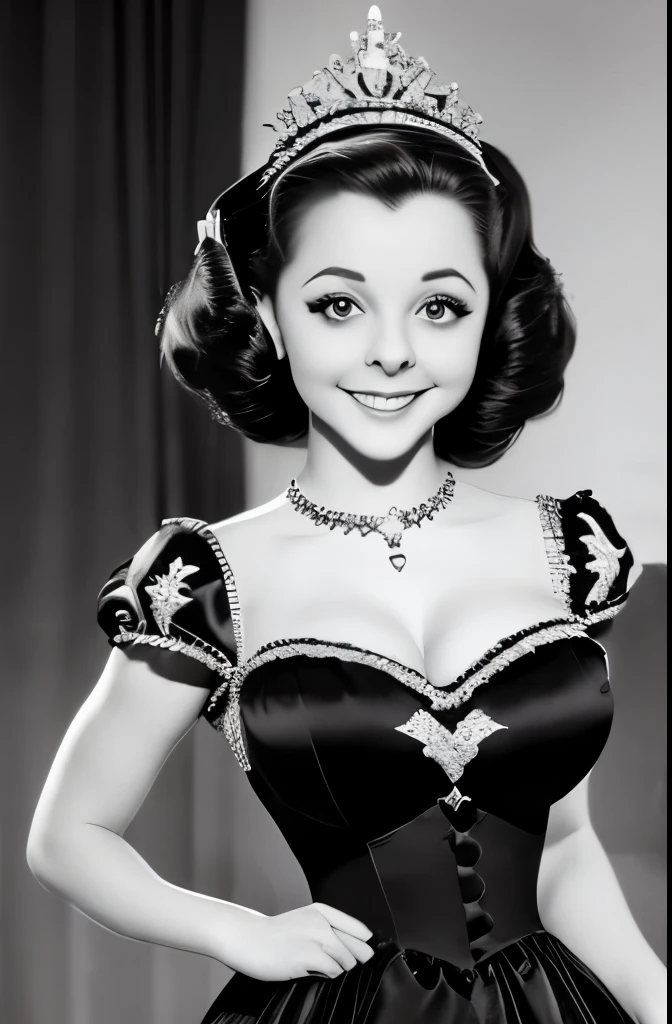 a black and white photo of a woman in a dress and tiable, in costume, beautiful stella maeve magician, in a fancy elaborate dress, gorgeous stella maeve magician, movie still, susan hayward, circa 1940s, 1 7 th century duchess, by Stan Galli, with shoulder pads, rococo queen, the queen of hearts