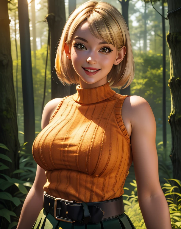 ashleyc,brown eyes,blonde hair,lips,short hair,
orange sweater,sleeveless,skirt,belt,smile,
standing,mansion,night,outdoors,forest,
standing,upper body,
(insanely detailed, masterpiece, beautiful face, best quality),solo,