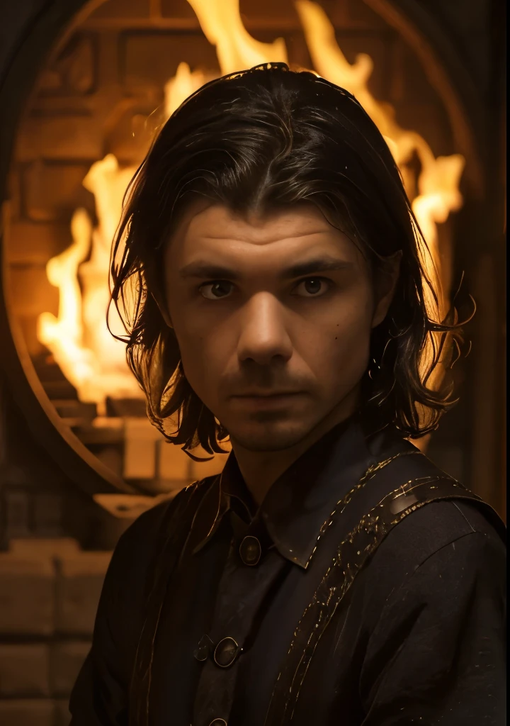 (((1 Man, male))), ((midle Body)), (((Cinematic epic poster))) of Larys Strong , Gothic style, psychotic facial expression, (((detailed face))), (a detailed RAW photo of a ), (master part:1.0), (best quality:1.4), (Ultra Highres:1.2), (photorealistic:1.4), 8K resolution, Canon EOS R5, 50 millimeters, Absurd, Ultra Detailed, sharp focus, Cinematic lighting, detailed face, (ULZZANG-6500-V1.1), detailed skin texture, pale skin, chest round, (pale :0.5), Cinematic lighting. (((Abstract flame background, cinematic lighting )))