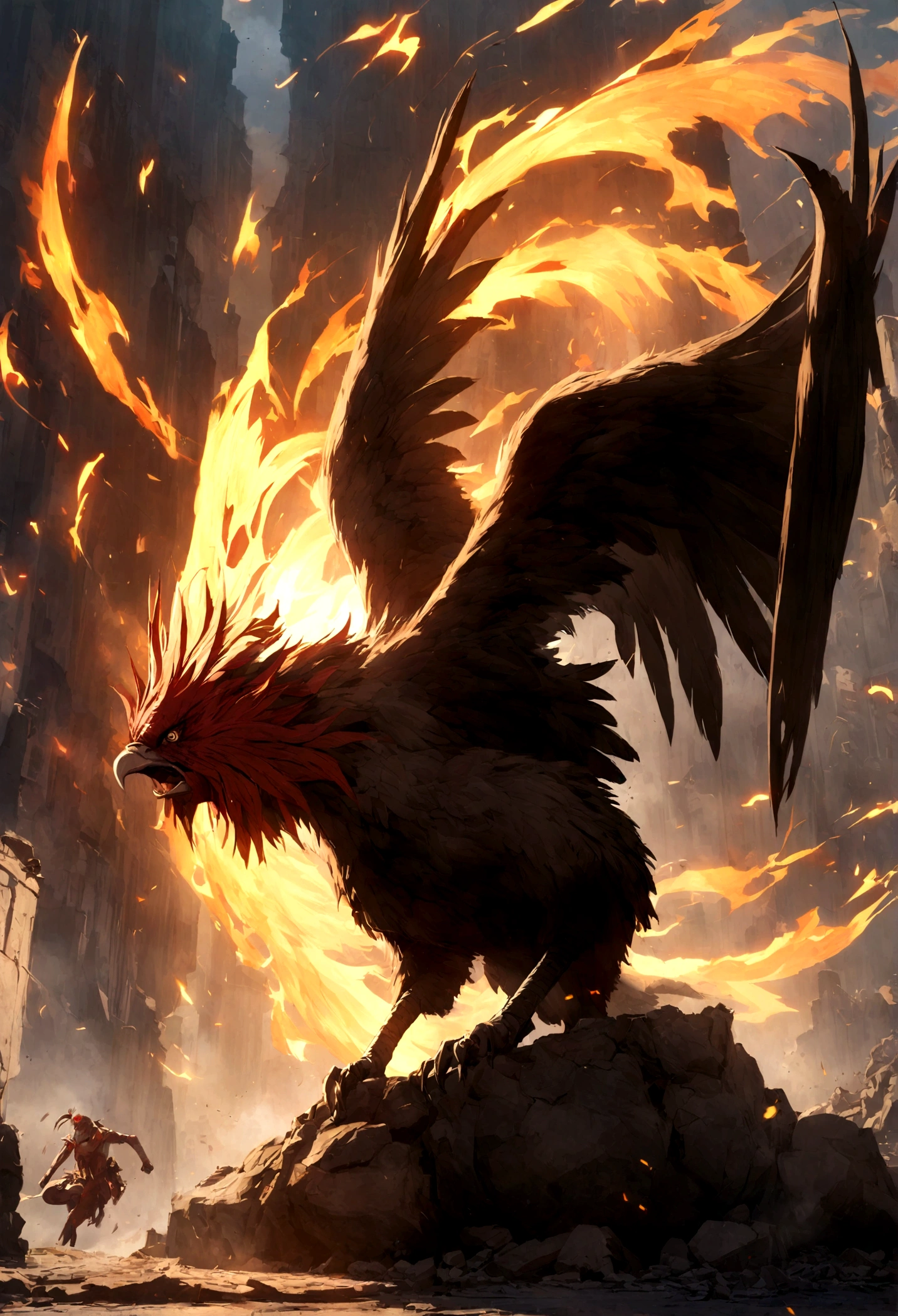 The anime cockfighting logo is fierce and bloody.