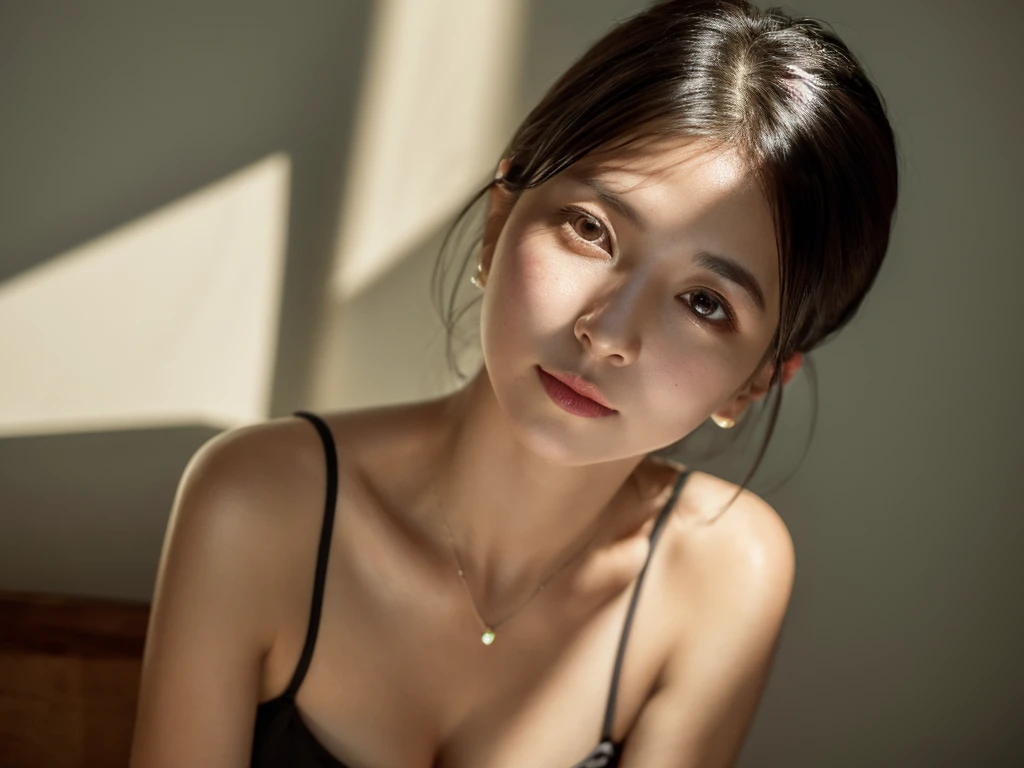 highest quality、8k Masterpiece、超A high resolution、(Photorealistic:1.3)、RAW Photos、1 girl、Black Hair、Glowing Skin、３６age、Portrait、Global Illumination、Shadow、Octane Rendering、8k、Super sharp、Beautiful breasts、Metal、Cold colors、、Very intricate details、Realistic Light、CGSoation Trend、Beautiful Eyes、Shining Eyes、To the camera、Neon Details、Clear skin、short hair