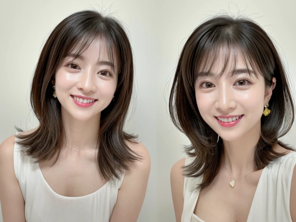 highest quality、8k Masterpiece、超A high resolution、(Photorealistic:1.3)、RAW Photos、1 girl、Black Hair、Glowing Skin、36age、Portrait、Global Illumination、Shadow、Octane Rendering、8k、Super sharp、Beautiful breasts、Metal、Cold colors、、Very intricate details、Soft Light、CGSoation Trend、Beautiful Eyes、Shining Eyes、To the camera、Neon Details、Clear skin、short hair、smile、Featured on cosmetics website