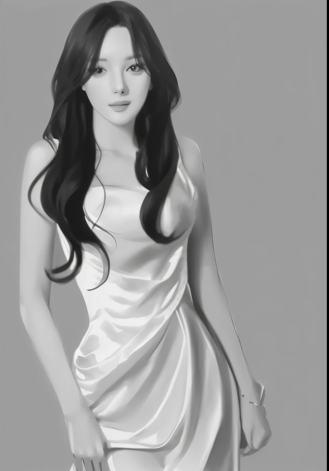 Drawing of a woman in a white dress posing for a photo, style in digital painting, elegant digital painting, Digital art of elegance, digital sketch, Drawing in Anime Painter Studio, style digital painting, digital pencil drawing, Black and white sketch, smooth. digital painting, Photo of gray tones with red clothes, Made with Anime Painter Studio., Formal poses