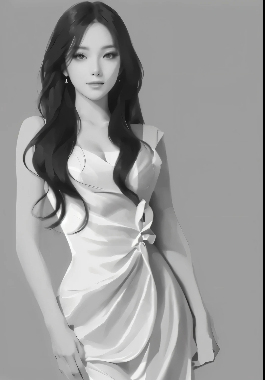 Drawing of a woman in a white dress posing for a photo, style in digital painting, elegant digital painting, Digital art of elegance, digital sketch, Drawing in Anime Painter Studio, style digital painting, digital pencil drawing, Black and white sketch, smooth. digital painting, Photo of gray tones with red clothes, Made with Anime Painter Studio., Formal poses