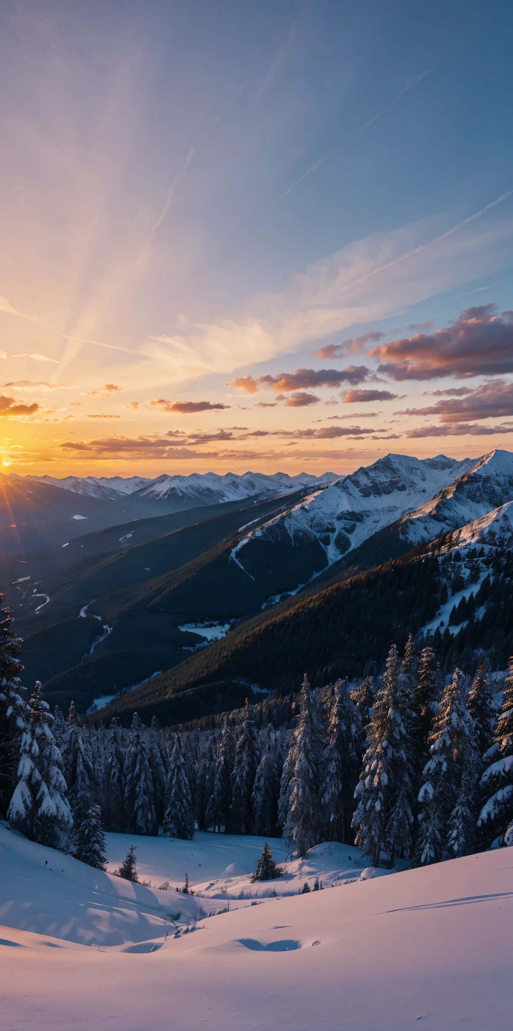 mountain view with sunset