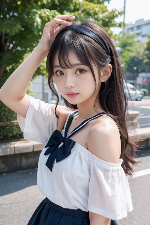 nsfw,,8k,ultra-detailed,best quality, masterpiece, ultra high res, (photorealistic:1.5), RAW photo,looking at viewer,clear eye,1 girl,20year-old,realistic:1.5,JK Makeup,Perfect figure,Normal chest,The chest is open,Off the shoulder,front,Standing posture,Wave,semi-long,Peeps Girls,Urahara system,Strong and cute:1.3,PEEPS,Rakuma,WEGO,Shimamura,Arrangement Style,JK Fashion,Peeps items,