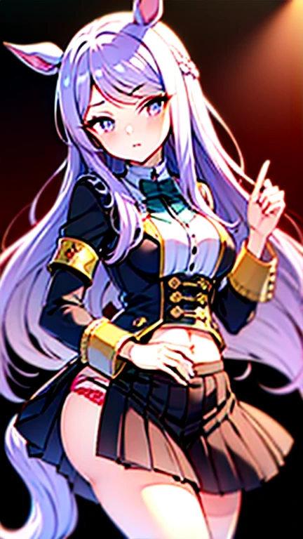 mejiromcqueen(umamusme),masterpiece, best quality, 1 girl, solo, large breasts, red chinesedress, long skirt, red eyes, bangs, white hair, long hair, looking down, wariza, shy, (show off panties:1.2), (Beijing:1.2)