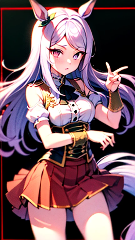 mejiromcqueen(umamusme),masterpiece, best quality, 1 girl, solo, large breasts, red chinesedress, long skirt, red eyes, bangs, white hair, long hair, looking down, wariza, shy, (show off panties:1.2), (Beijing:1.2)