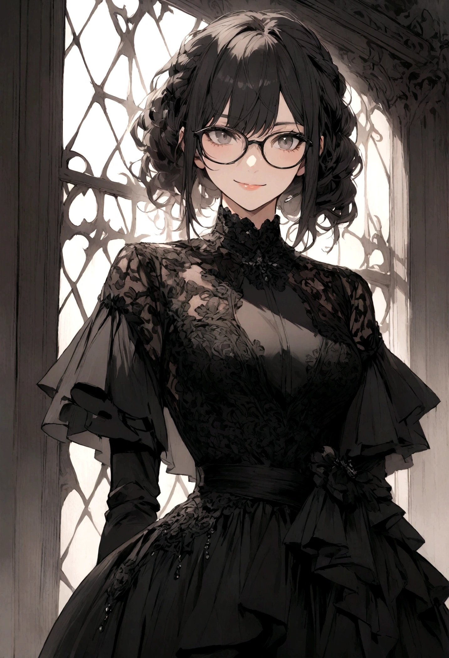 smile young woman in black glasses