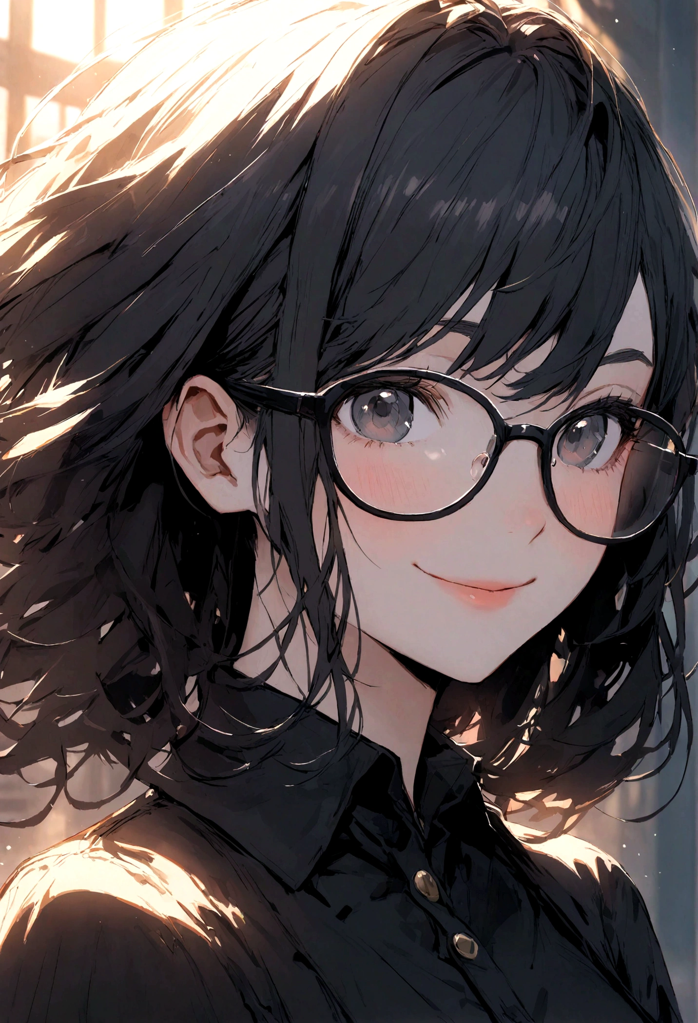 smile young woman in black glasses